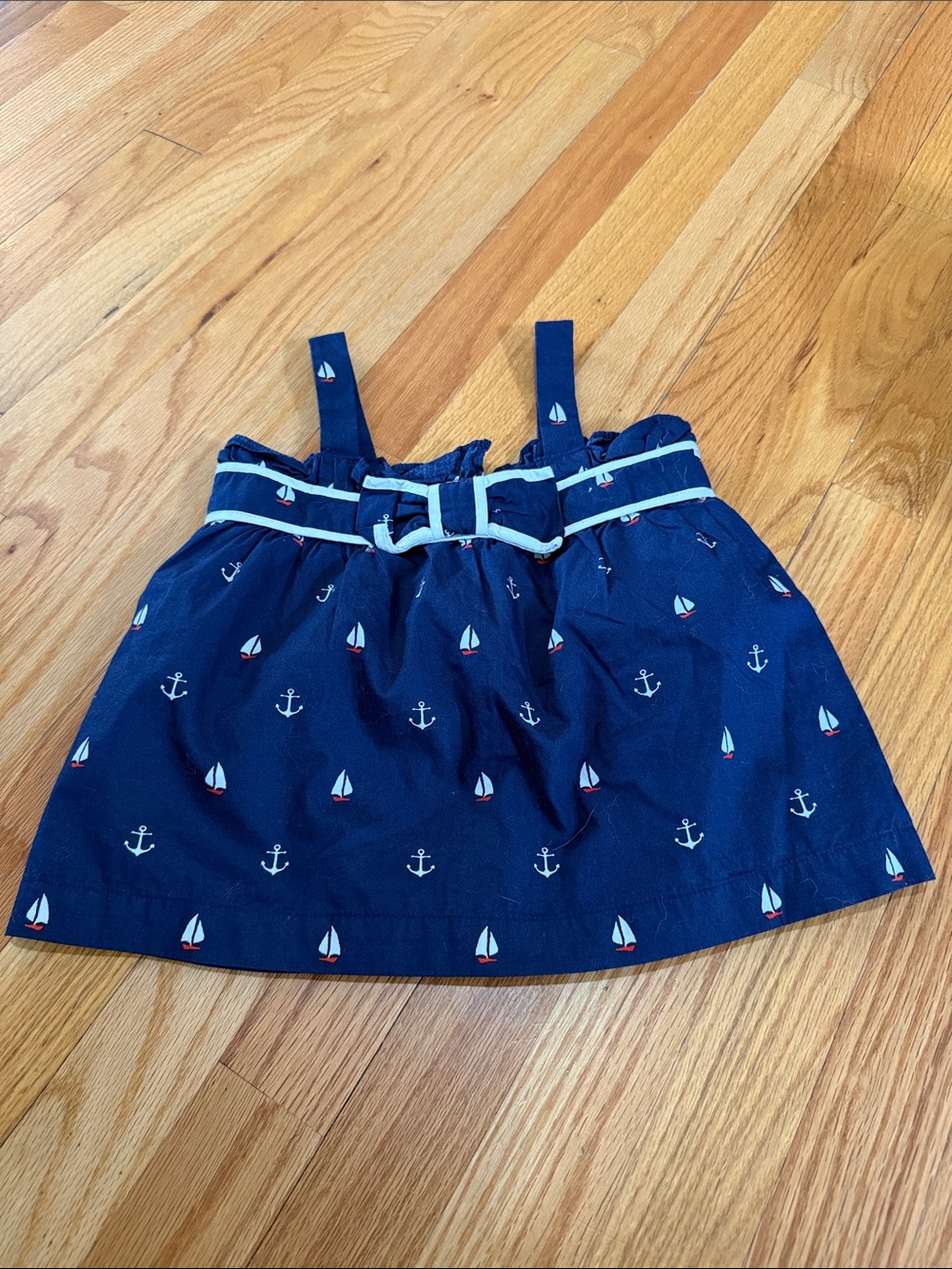 Janie and Jack Navy Sailboat Print Sundress with White Trim